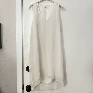 Helmut Lang White Gauzy Crepe Minimalist Party Lined V Neck Dress Small